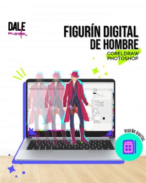 Ilustración digital de un figurín masculino en diferentes poses, creado con CorelDraw y Photoshop.