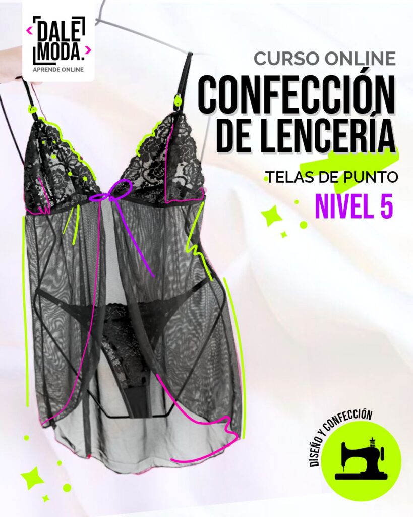 Diseñadora de moda trabajando en un prototipo de lencería de alta costura, utilizando técnicas avanzadas de moldería y confección.