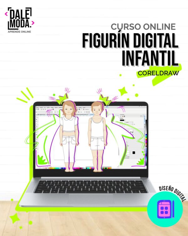 Diseño digital de una colección de ropa infantil para niñas, creado en CorelDraw.