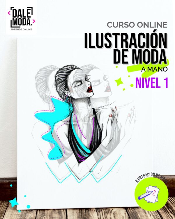 Curso Online ILUSTRACIÓN DE MODA - Mano Alzada / Nivel 1. Ilustración a mano alzada de un boceto de moda en blanco y negro