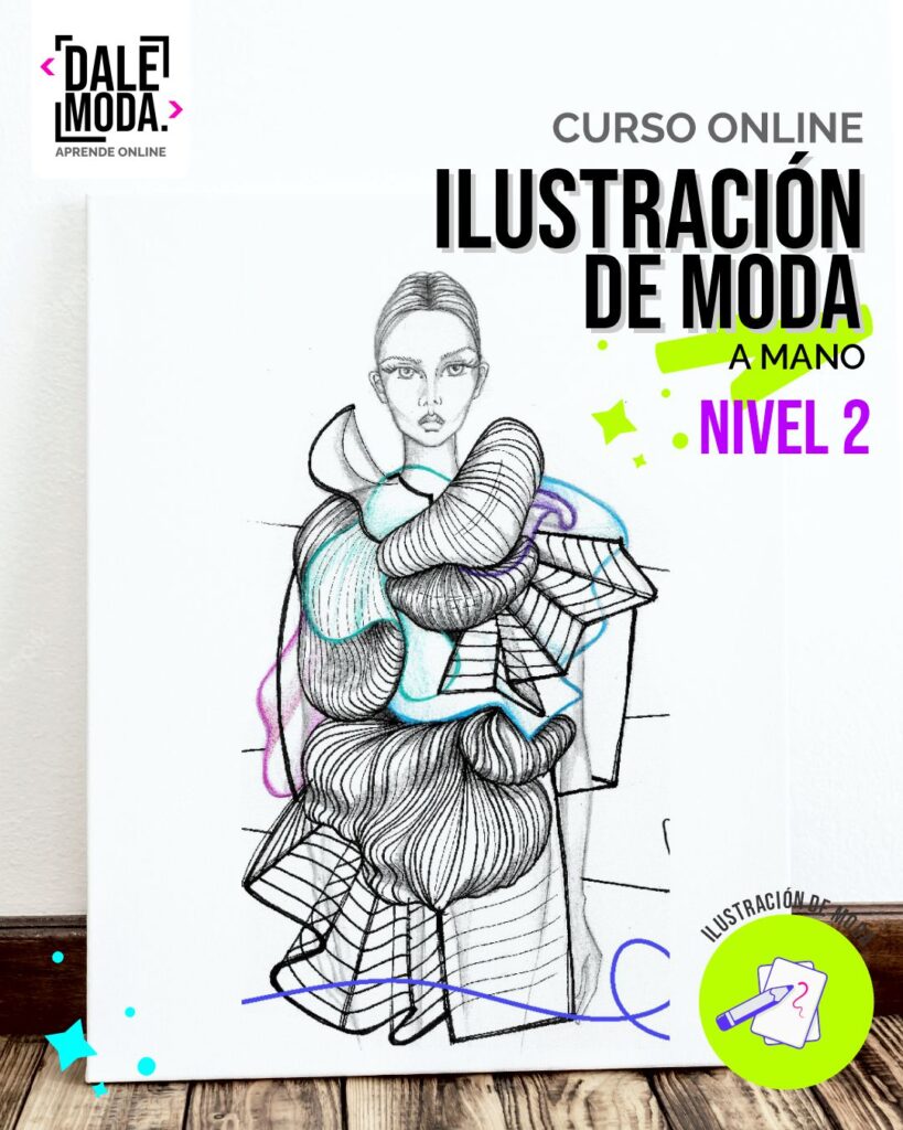 Curso Online Ilustración de Moda - Nivel 2. Ilustración a mano alzada de un boceto de moda detallado, mostrando la fluidez y el estilo personal del artista.
