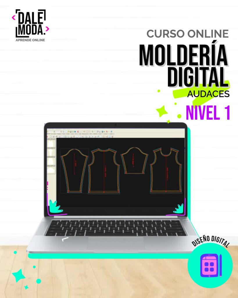 Pantalla del software Audaces mostrando un diseño de patrón de vestido personalizado.