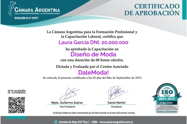 Certificacion Aprobación Camara Argentina